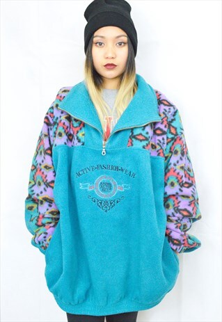 CRAZY PRINT AZTEC 1/4 ZIP FLEECE TOP (1990'S)