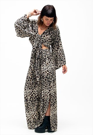 BROWN ANIMAL PRINT WIDE LEG SPLIT TROUSERS