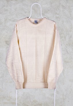 Vintage Cable Knit Jumper Chunky Beige Made in UK Medium