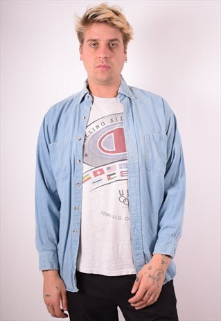 MENS VINTAGE DENIM SHIRT SMALL BLUE 90S
