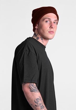 ESSENTIAL CUFFED BEANIE HAT - RUST RED ORANGE