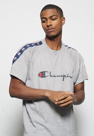 VINTAGE CHAMPION TAPE LOGO T-SHIRT GREY