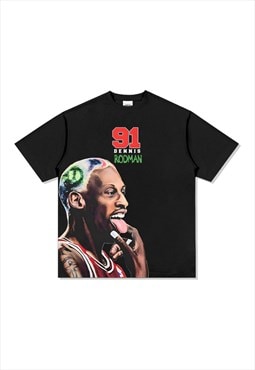 Black Dennis Rodman Graphic Cotton Fans T shirt tee
