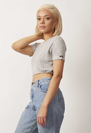 VINTAGE REWORKED RIBBED WRANGLER MARL GREY CROP TOP
