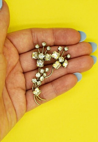 60S FLOWER BROOCH STATEMENT BLING PARTY VINTAGE JEWELLERY