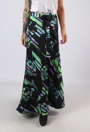 FLORAL PRINT SKIRT HIGH WAISTED LONG VINTAGE UK 10 (CWBQ)