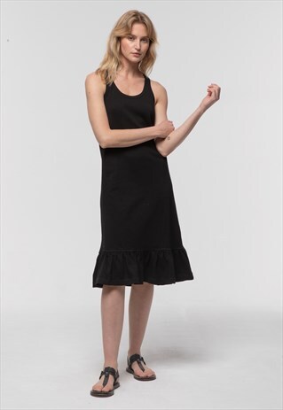 FRILL HEM TANK DRESS IN BLACK