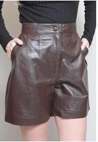 VINTAGE 1980'S BROWN HIGH WAISTED LEATHER SHORTS