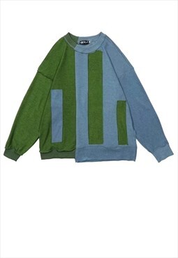 Reworked stitch sweater retro contrast patch knitwear jumper
