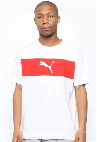 VINTAGE PUMA BIG LOGO T-SHIRT WHITE AND RED
