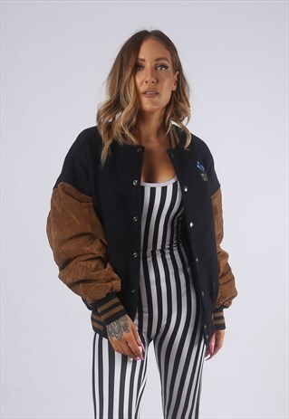 VINTAGE VARSITY SUEDE WOOL BOMBER JACKET OVERSIZED 14 (72S)