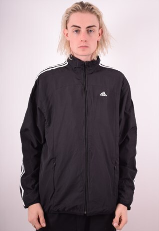 ADIDAS MENS VINTAGE TRACKSUIT TOP JACKET LARGE BLACK 90S