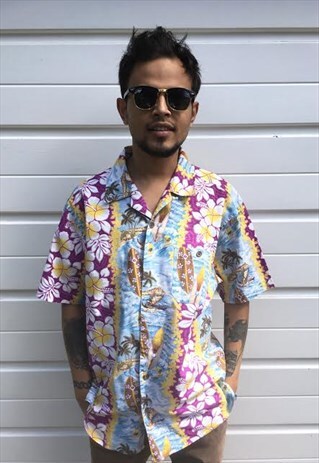 MENS FLORAL HAWAIIAN COLOURFUL FESTIVAL BEACH BUTTON SHIRT