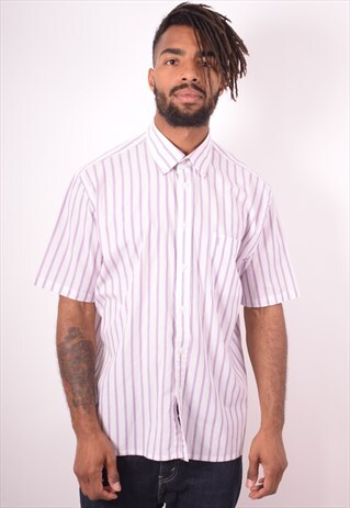 YVES SAINT LAURENT MENS VINTAGE SHIRT XL PURPLE STRIPES 90S