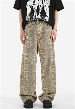 Faded leopard jeans animal print denim trouser cheetah pants