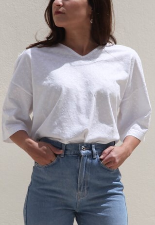 WHITE EMBROIDERED 80'S BLOUSE/TOP