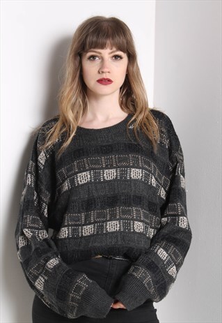 VINTAGE ABSTRACT CRAZY JAZZY KNIT PATTERNED JUMPER MULTI