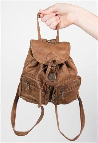 90'S BROWN LEATHER MINI RUCKSACK