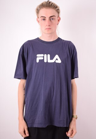 FILA MENS VINTAGE T-SHIRT TOP XL BLUE 90S