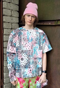 Paisley print detachable sweatshirt handmade tee tie-dye top