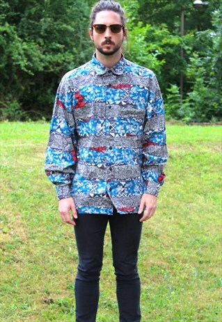 VINTAGE 80S ART AZTEC NERD SHIRT - LARGE