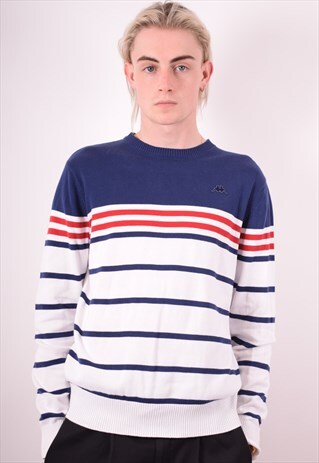 KAPPA MENS VINTAGE JUMPER SWEATER MEDIUM BLUE 90S