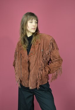 Vintage brown 80's cowboy leather suede jacket