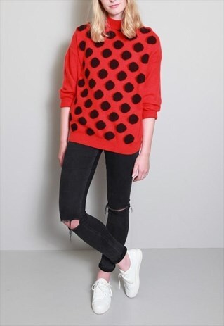 VINTAGE 1980'S RED POLKA DOT JUMPER