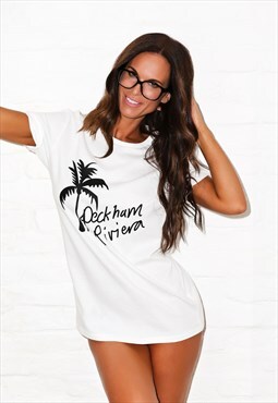 T-shirt in white with Peckham Riviera slogan