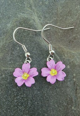 Primrose Pink Flower Drop Hook Earring