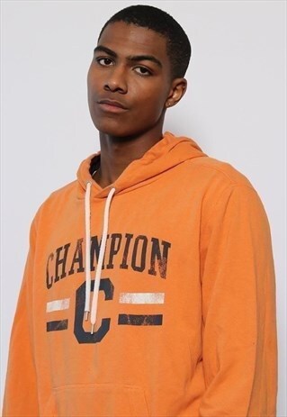 VINTAGE CHAMPION BIG LOGO SPELL OUT HOODIE ORANGE