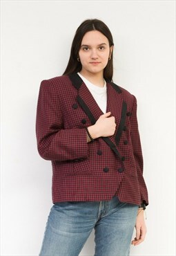 Vintage Women's XL Wool Check Plaid Tartan Blazer Cardigan