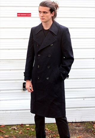 1980'S VINTAGE BLACK 3/4 LONG LENGTH TRENCH COAT
