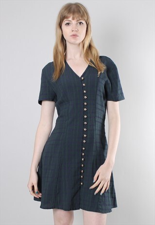 VINTAGE 90S BLUE CHECK TIE BACK DRESS