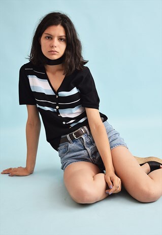 90'S RETRO STRIPED KNIT MINIMALIST TOP