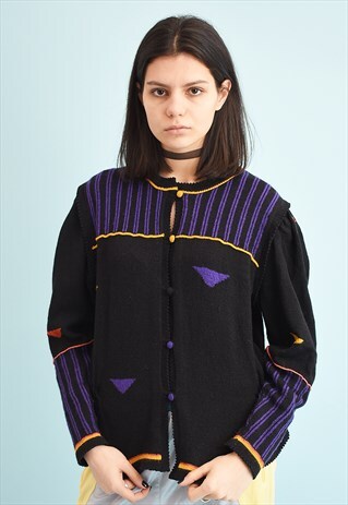 80'S RETRO FOLK STYLE MOMS KNIT CARDIGAN