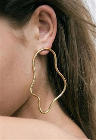 GOLD LARGE GEOMETRIC IRREGULAR STATEMENT EARRINGS