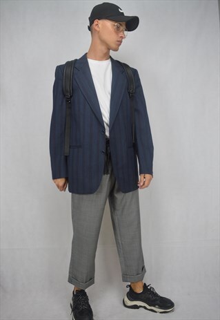 VINTAGE BLUE CLASSIC STRIPED 80'S OVERSIZE BLAZER