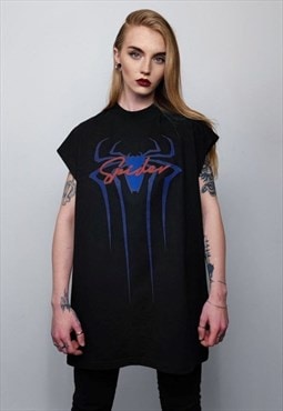 Spider print sleeveless t-shirt Gothic tank top grunge vest
