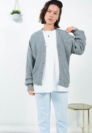 VINTAGE 90S GRUNGE KNIT CARDIGAN GREY
