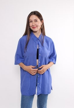 90s oversized minimalist blouse in blue, vintage summer 