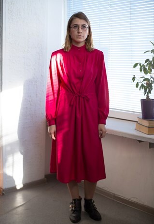 VINTAGE 90'S HOT PINK LONG SLEEVED DRESS