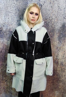 Double layer fleece jacket Y2K parka velvet feel coat black