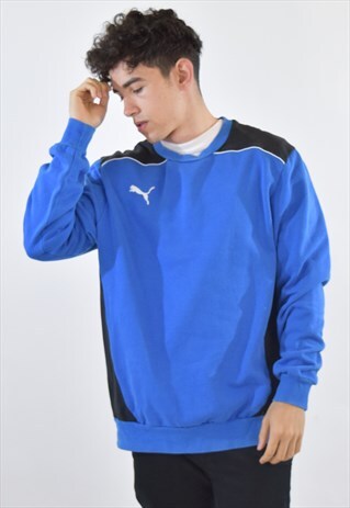 VINTAGE 90S BLUE BLACK PUMA CREW NECK SWEATSHIRT