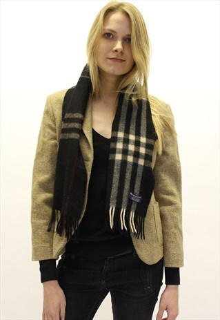 VINTAGE CASHMERE CHECKED SCARF BLACK-AS83