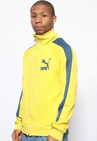 VINTAGE PUMA LOGO TRACK JACKET YELLOW BLUE
