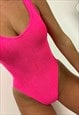 CLASSIC HIGH CUT ONE PIECE IN NEON PINK CRINKLE