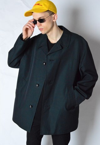 VINTAGE 80S BLACK CHAMELEON EFFECT RAIN TRENCH COAT