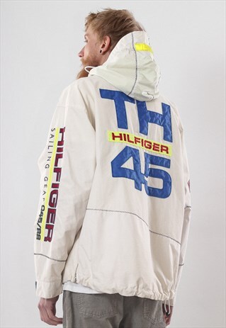 RARE VINTAGE MEN TOMMY HILFIGER SAILING GEAR BIG LOGO JACKET