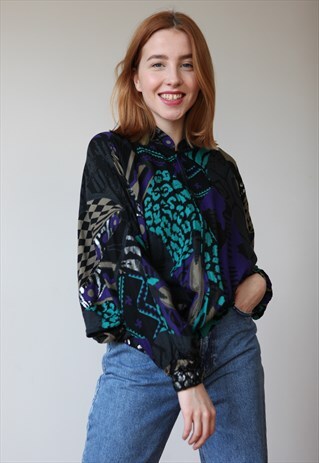 VINTAGE 80'S OVERSIZE ABSTRACT PATTERNED BLOUSE
